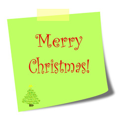 merry christmas green post it note on white background