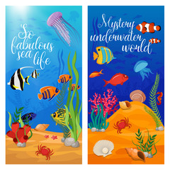 Obraz premium Sea Life Animals Plants Banner Set