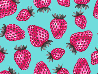 Abstract seamless pattern with strawberries in a pop art style