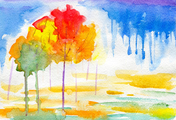Fototapeta premium Autumn watercolor abstraction-2