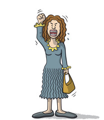 illustration of cartoon woman standing in profile very angry