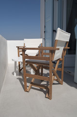 Chairs in a hotel terrace in Naxos, Greece.