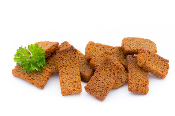 Bread croutons isolated on a white background.