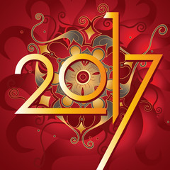 Happy new year 2017 with ornate background. Vector