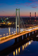 Fototapeta na wymiar South subway bridge in evening. Kiev, Ukraine. Kyiv, Ukraine