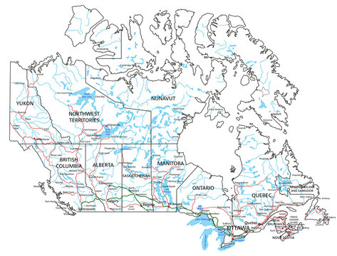 Canada Road And Highway Map. Vector Illustration.