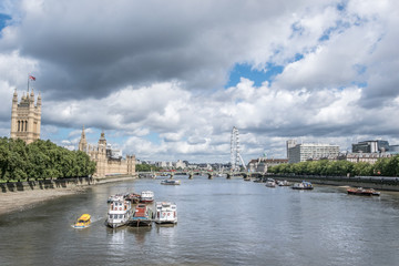 Tamiza river, Westminster Palace and Big Ben view from the Lambeth Bridge with dramatic clouds. London, UK
