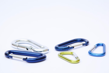 Isolated carabiners on white background