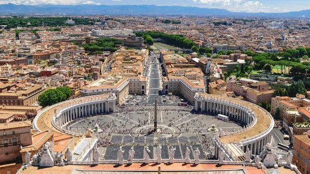 Saint Peter Square in Vatican, Rome, Italy, 4K Time lapse