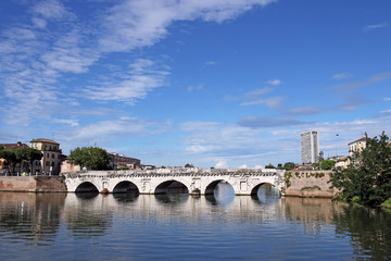 Fototapeta premium Tiberius bridge landmark Rimini Italy