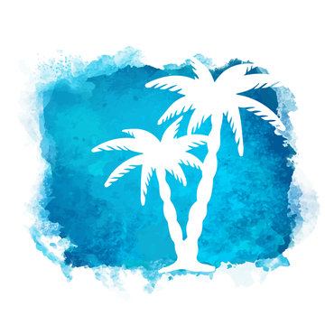 Watercolor square and coconut palm trees