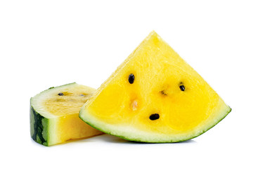 Sliced yellow watermelon isolated on the white background