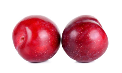 Red plum fruit isolated on white background