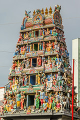 Detail of the Sri Mariamman Temple, the oldest Hindu Temple is dating back to 1827. Chinatown, Singapore