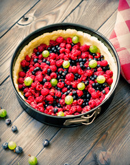 Wild berry pie with raspberries and blueberries