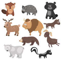 Vector set of different animals of North America.