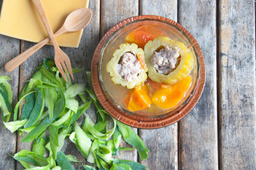 Stuffed bitter gourd with minced pork in clear soup