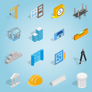 Isometric architecture icons set. Universal architecture icons to use for web and mobile UI, set of basic architecture elements vector illustration