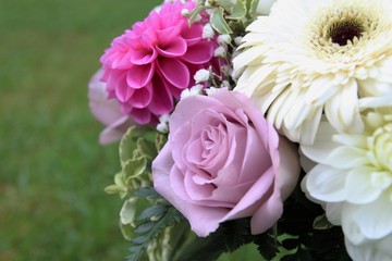 Bunch of fresh flowers, roses. Beautiful romantic bouquet for birthday, wedding. Holidays and celebrations 