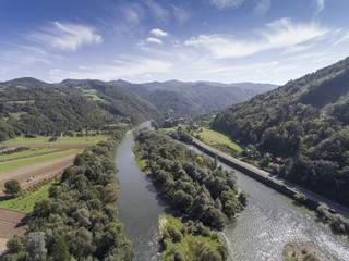 Dunajec river. Mountain landcsape at summer time in south of Pol - obrazy, fototapety, plakaty