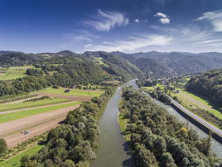 Dunajec river. Mountain landcsape at summer time in south of Pol