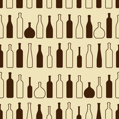 Wine bottles outline pattern. Bottles silhouette. Different kinds of wine. Design elements for banners, wine markets, alcohol advertising, bars and vineyards. Wine seamless pattern