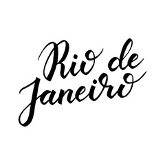 Rio de janeiro hand drawn vector lettering. Modern calligraphy brush lettering. Rio ink lettering. Design element for greeting card, banners, flyers, T shirt prints. Brazilian city lettering isolated.