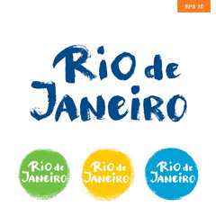 Rio de janeiro hand drawn vector lettering. Modern calligraphy brush lettering. Rio ink lettering. Design element for greeting card, banners, flyers, T shirt prints. Brazilian summer city lettering.