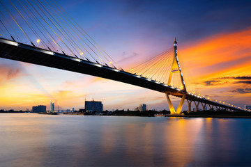Fototapeta na wymiar Bhumibol bridge at dusk, Bangkok Thailand