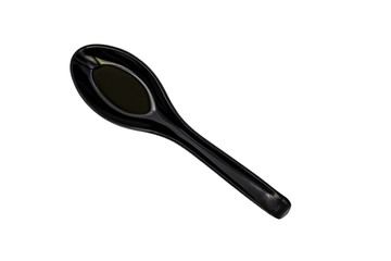 Black chinese/japanese spoon isolated on white background. include clipping path.