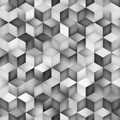 Vector Seamless Greyscale Gradient Cube Shape Rhombus Grid Geometric Pattern