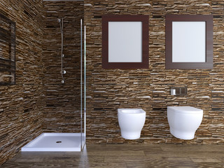 Bathroom lonely bachelor apartment. 3D visualization