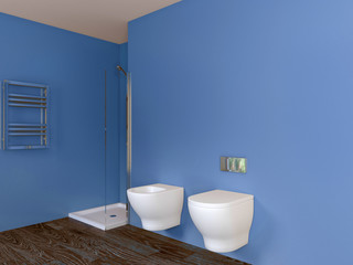 Fototapeta na wymiar Modern interior of a bathroom in a city apartment. 3D Render