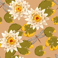 Deurstickers Seamless carps and lotus © olga_igorevna