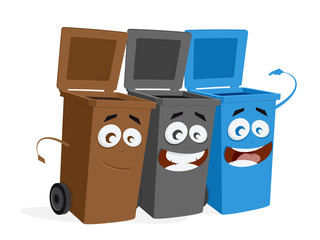 funny group of trashcans waiting for trash