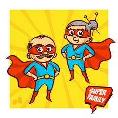 Super Family. Grandfather and Grandmother Superheroes. Vector Illustartion