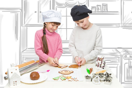 Children making christmas cookies