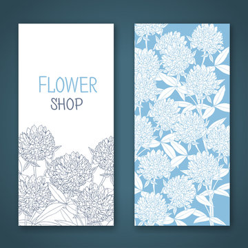 Clover flowers. A template of the gift certificate for flower shop,  card or the invitation. Vector.