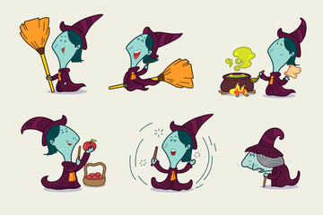 Fototapeta premium Witch, Cartoon character design, Vector illustration.