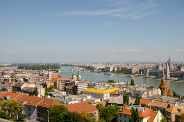 Fototapeta na wymiar View of the Hungarian Parliament and Calvinist church ,Budapest, Hungary
