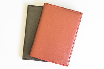 Office desk top view with book / Office supplies Blank and pen notebook on white background.