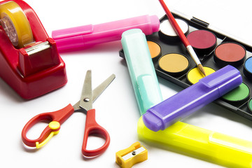 Fototapeta premium Watercolor and education accessories