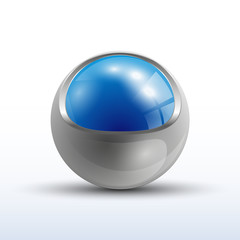 Blue sphere inside the metal sphere, abstract background, vector