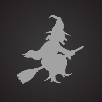 Witch Flying on Broomstick Vector Template