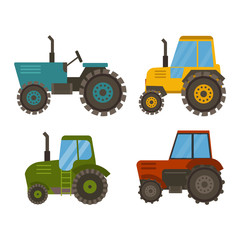 Vehicle tractor farm vector illustration isolated on white background. Construction industry farm harvesting machinery equipment tractors