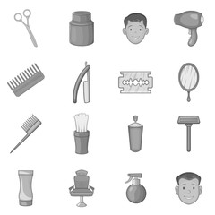 Barbershop icons set in black monochrome style. Man hairstyle set collection vector illustration