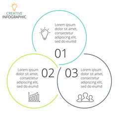 Vector circle arrows linear infographic, cycle diagram, minimal graph, flat presentation chart. Business concept with 3 options, parts, steps, processes.