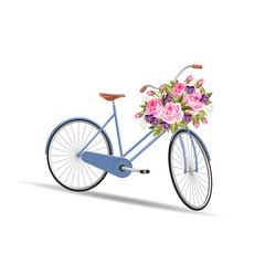 Blue bicycle with a basket full of flowers