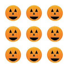 Cute halloween pumpkin faces illustration on white background