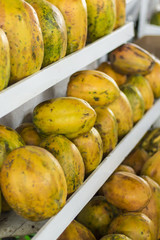 Fresh and tasty papaya from a market in Arequipa, Peru.